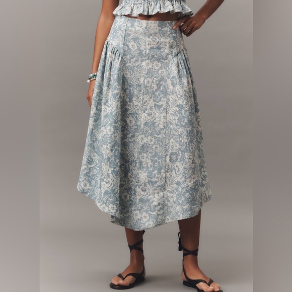 Anthropologie Dresses & Skirts - Anthropologie Blue Floral Linen Midi Skirt 14
NWT